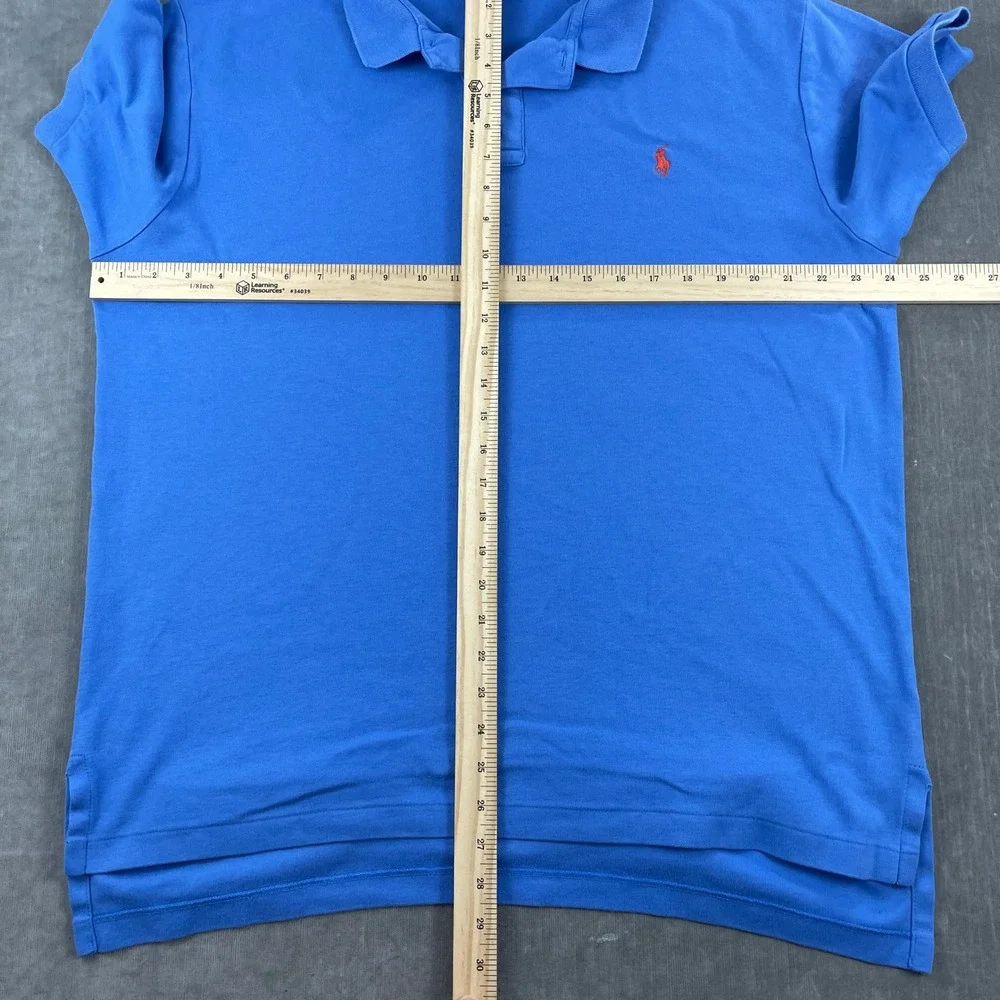 Polo Ralph Lauren Men Large Blue Short Sleeve Polo Shirt Orange Pony Logo
